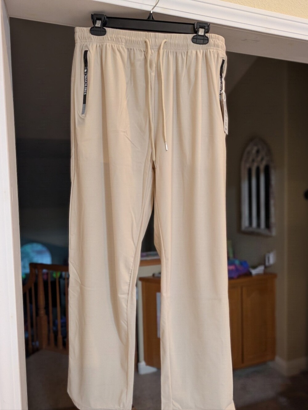 Stretchactive Women's Beige Drawstring Pants, Lightweight, Breathable, XL short